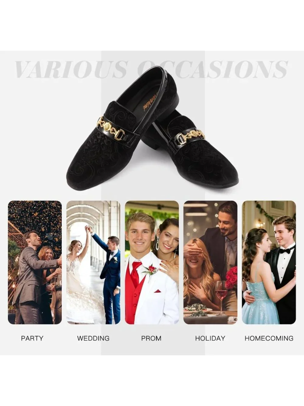 Men's Black Luxury Paisley Velvet Gold Buckle Loafers Slip On Dress Shoes